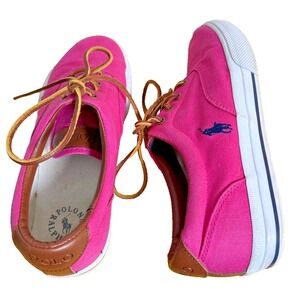 Polo Ralph Lauren MANDI PRE-OWNED WOMENS Sneakers 9.5B Pink Canvas Lace Up Shoes